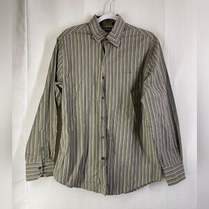 Reunion Men's Long Sleeve Button Down Shirt Green Striped Size M 100% coton